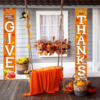 GIVE THANKS Hanging Banner Porch Sign Autumn Pumpkin Maple Leaf Backdrop Flag Fall Harvest Welcome Banner For, alternate view