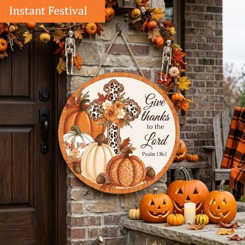 Give Thanks to the Lord Fall Decorations Sign for Home, Fall Christian Sign, alternate view 2