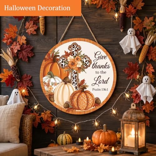 Give Thanks to the Lord Fall Decorations Sign for Home, Fall Christian Sign, alternate view 4