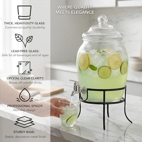Glass Beverage Drink Dispenser Fortuna with Metal Stand, 2 Gal, alternate view 5