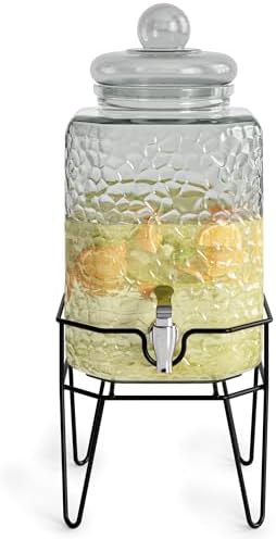 Glass Beverage Drink Dispenser w/Metal Stand, 1.5 Gallon