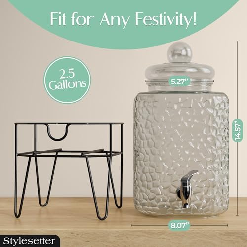 Glass Beverage Drink Dispenser w/Metal Stand, 1.5 Gallon, alternate view 2