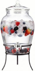 Glass Beverage Drink Dispenser with Metal Rack Stand, 2.64 Gal