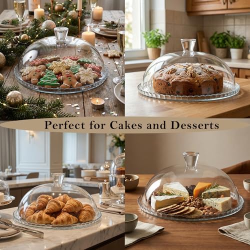 Glass Cake Plate with Dome, Clear Glass Cake Plate, Multifunctional Serving Plate, Elegant Dessert Display for, alternate