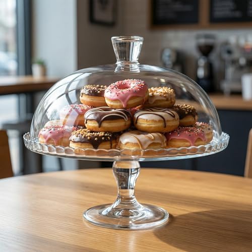 Glass Cake Stand with Dome, Clear Glass Cake Plate, Multifunctional Serving Stand, Elegant Dessert Display for, alternate