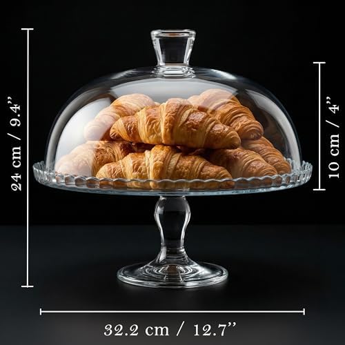 Glass Cake Stand with Dome, Clear Glass Cake Plate, Multifunctional Serving Stand, Elegant Dessert Display for, alternate