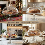 Glass Cake Stand with Dome, Clear Glass Cake Plate, Multifunctional Serving Stand, Elegant Dessert Display for, alternate