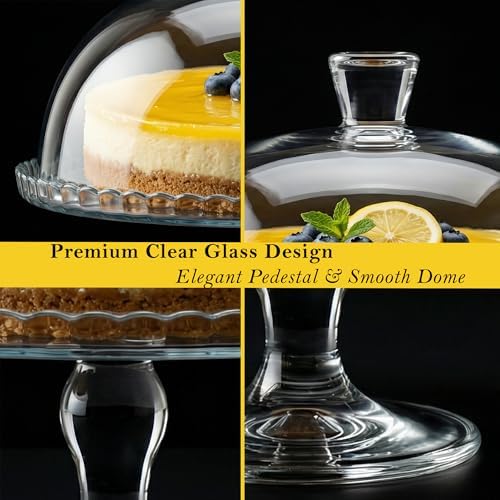 Glass Cake Stand with Dome, Clear Glass Cake Plate, Multifunctional Serving Stand, Elegant Dessert Display for, alternate