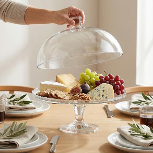 Glass Cake Stand with Dome, Clear Glass Cake Plate, Multifunctional Serving Stand, Elegant Dessert Display for, alternate