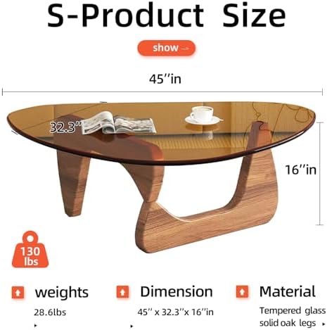 Glass Coffee Table, Mid Century Modern Coffee Table, Coffee Table for Living Room Center Table Suitable for, alternate view 2