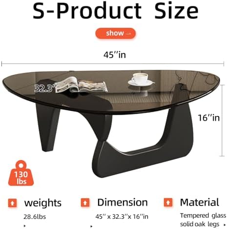 Glass Coffee Table, Mid Century Modern Coffee Table, Coffee Table for Living Room Center Table Suitable for, alternate view 2