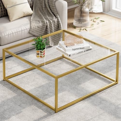 Glass Coffee Table, Small Square Coffee Table for Living Room, Simple Modern Center Tables for Small Spaces