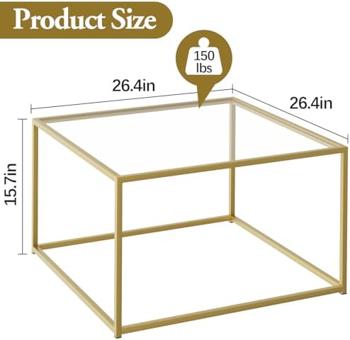 Glass Coffee Table, Small Square Coffee Table for Living Room, Simple Modern Center Tables for Small Spaces, alternate view 2