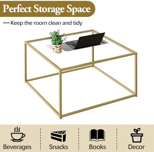 Glass Coffee Table, Small Square Coffee Table for Living Room, Simple Modern Center Tables for Small Spaces, alternate view 4