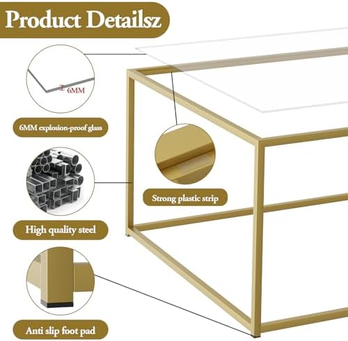 Glass Coffee Table, Small Square Coffee Table for Living Room, Simple Modern Center Tables for Small Spaces, alternate view 5