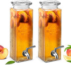 Glass Drink Dispenser, with Leak-Proof Stainless Steel Spigot, Clear Rectangular Mason Jar, Beverage Storage for