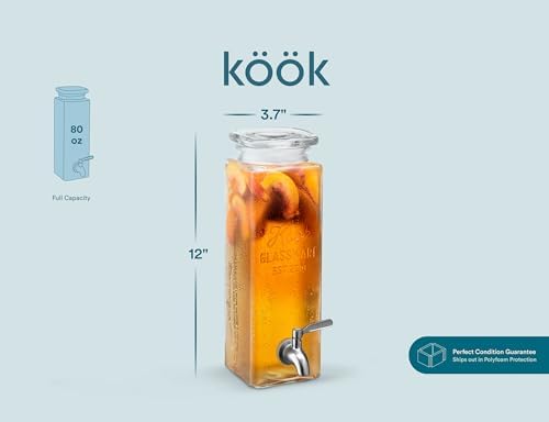Glass Drink Dispenser, with Leak-Proof Stainless Steel Spigot, Clear Rectangular Mason Jar, Beverage Storage for, alternate