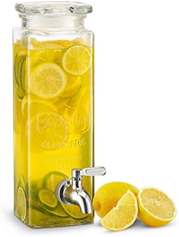 Glass Drink Dispenser, with Leak-Proof Stainless Steel Spigot, Clear Rectangular Mason Jar, Beverage Storage for, alternate