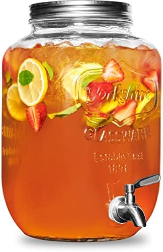 Glass Drink Dispenser with Stand & Stainless Steel Spigot - 1 Gallon drink dispensers for parties, glass