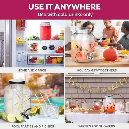 Glass Drink Dispenser with Stand & Stainless Steel Spigot - 1 Gallon drink dispensers for parties, glass, alternate view 5