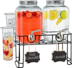Glass Drink Dispenser with Stand, Steel Spigot, 1 Gallon, 2-Pack