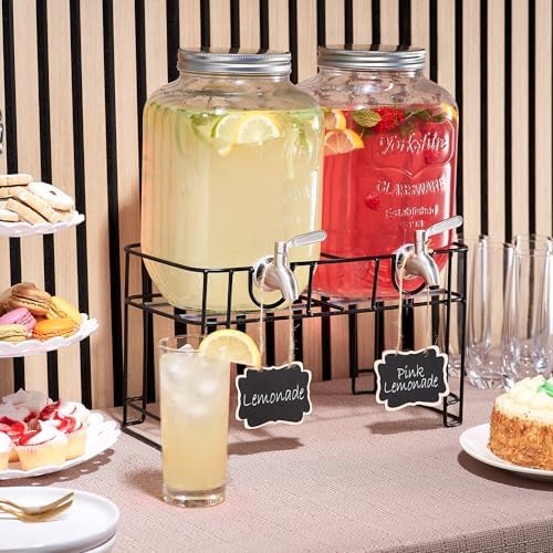 Glass Drink Dispenser with Stand, Steel Spigot, 1 Gallon, 2-Pack, alternate view 2