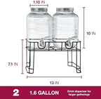 Glass Drink Dispenser with Stand, Steel Spigot, 1 Gallon, 2-Pack, alternate view 3
