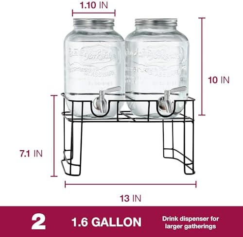Glass Drink Dispenser with Stand, Steel Spigot, 1 Gallon, 2-Pack, alternate view 3