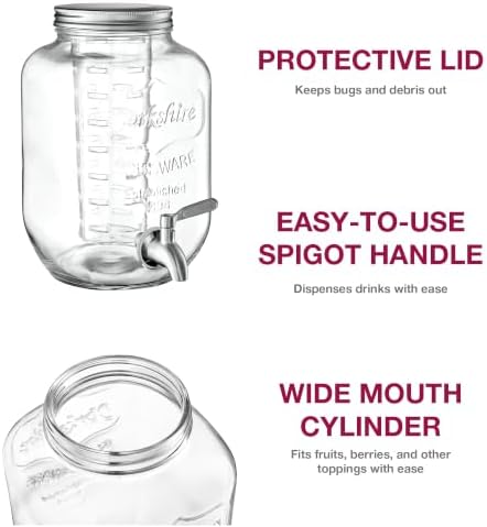 Glass Drink Dispenser with Stand, Steel Spigot, 1 Gallon, 2-Pack, alternate view 4