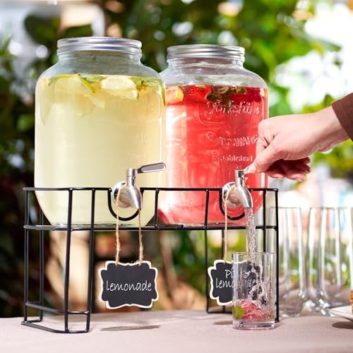 Glass Drink Dispenser with Stand, Steel Spigot, 1 Gallon, 2-Pack, alternate view 7