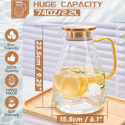 Glass Pitcher, 2.2 Liter Water Pitcher With Lid in Transparent, alternate view 2