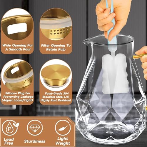 Glass Pitcher, 2.2 Liter Water Pitcher With Lid in Transparent, alternate view 3
