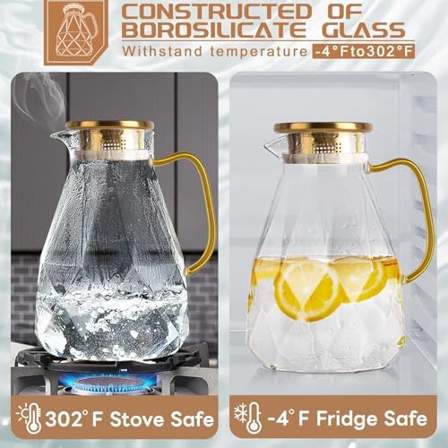 Glass Pitcher, 2.2 Liter Water Pitcher With Lid in Transparent, alternate view 4