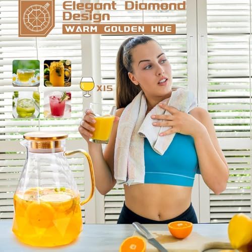 Glass Pitcher, 2.2 Liter Water Pitcher With Lid in Transparent, alternate view 5