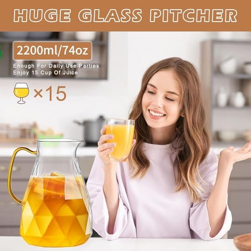 Glass Pitcher, 2.2 Liter Water Pitcher With Lid in Transparent, alternate view 6