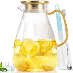 Glass Pitcher, 2.4Liter Water Pitcher With Lid in Transparent