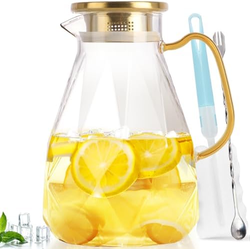 Glass Pitcher, 2.4Liter Water Pitcher With Lid in Transparent
