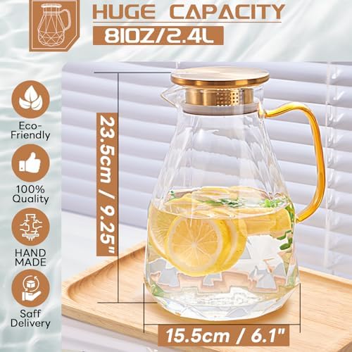 Glass Pitcher, 2.4Liter Water Pitcher With Lid in Transparent, alternate view 2