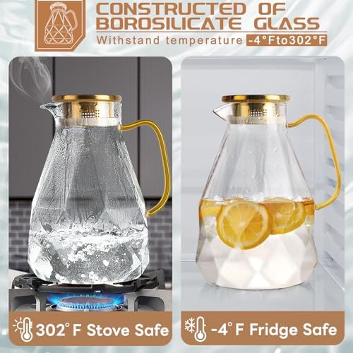 Glass Pitcher, 2.4Liter Water Pitcher With Lid in Transparent, alternate view 3
