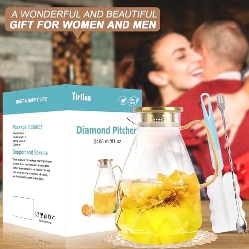 Glass Pitcher, 2.4Liter Water Pitcher With Lid in Transparent, alternate view 6
