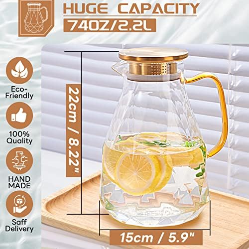 Glass Pitcher, 74.4 oz Water Pitcher With Lid in Transparent, alternate view 2