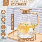 Glass Pitcher, 74.4 oz Water Pitcher With Lid in Transparent, alternate view 2