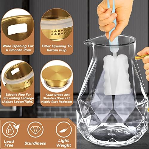 Glass Pitcher, 74.4 oz Water Pitcher With Lid in Transparent, alternate view 3