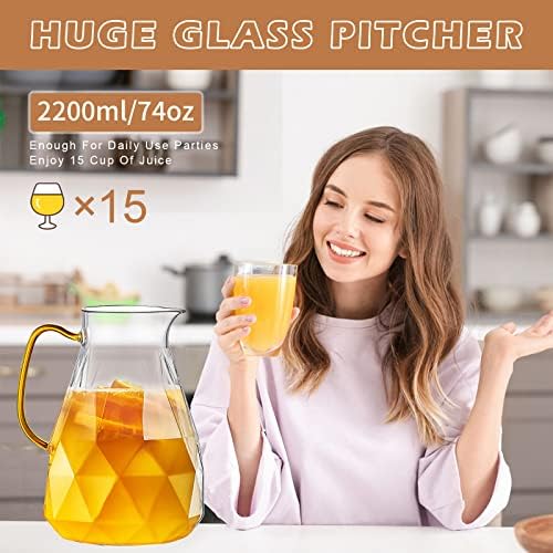 Glass Pitcher, 74.4 oz Water Pitcher With Lid in Transparent, alternate view 6
