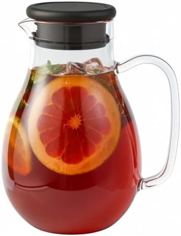 Glass Pitcher with Lid, 68oz Borosilicate Water Jug in Black