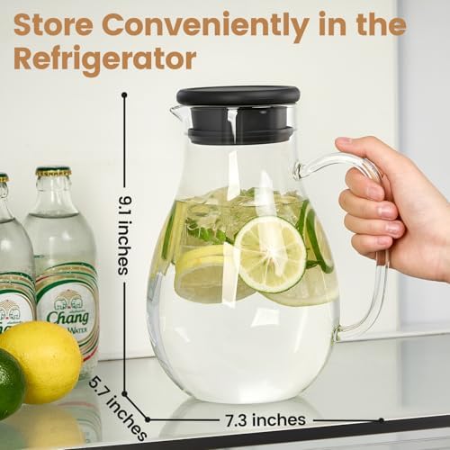 Glass Pitcher with Lid, 68oz Borosilicate Water Jug in Black, alternate view 3