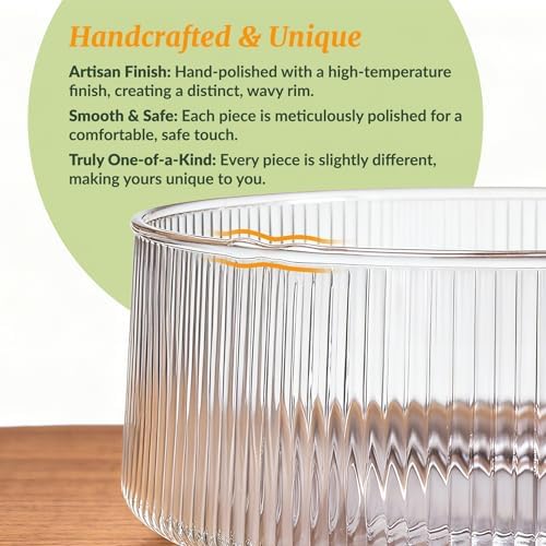 Glass Salad Bowl, Large Serving Bowl, Acacia Wood, alternate view 4