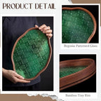 Glass Serving Tray with the Crabapple Pattern and Walnut Rectangular Serving Platter, Vintage Floral Edge, alternate view 3