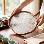Glass Serving Tray with the Crabapple Pattern and Walnut Rectangular Serving Platter, Vintage Floral Edge