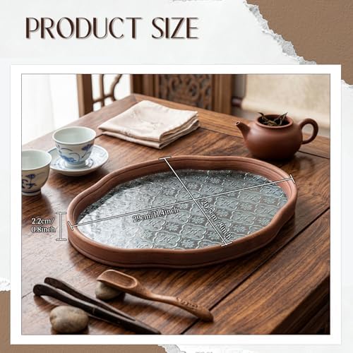 Glass Serving Tray with the Crabapple Pattern and Walnut Rectangular Serving Platter, Vintage Floral Edge, alternate view 2